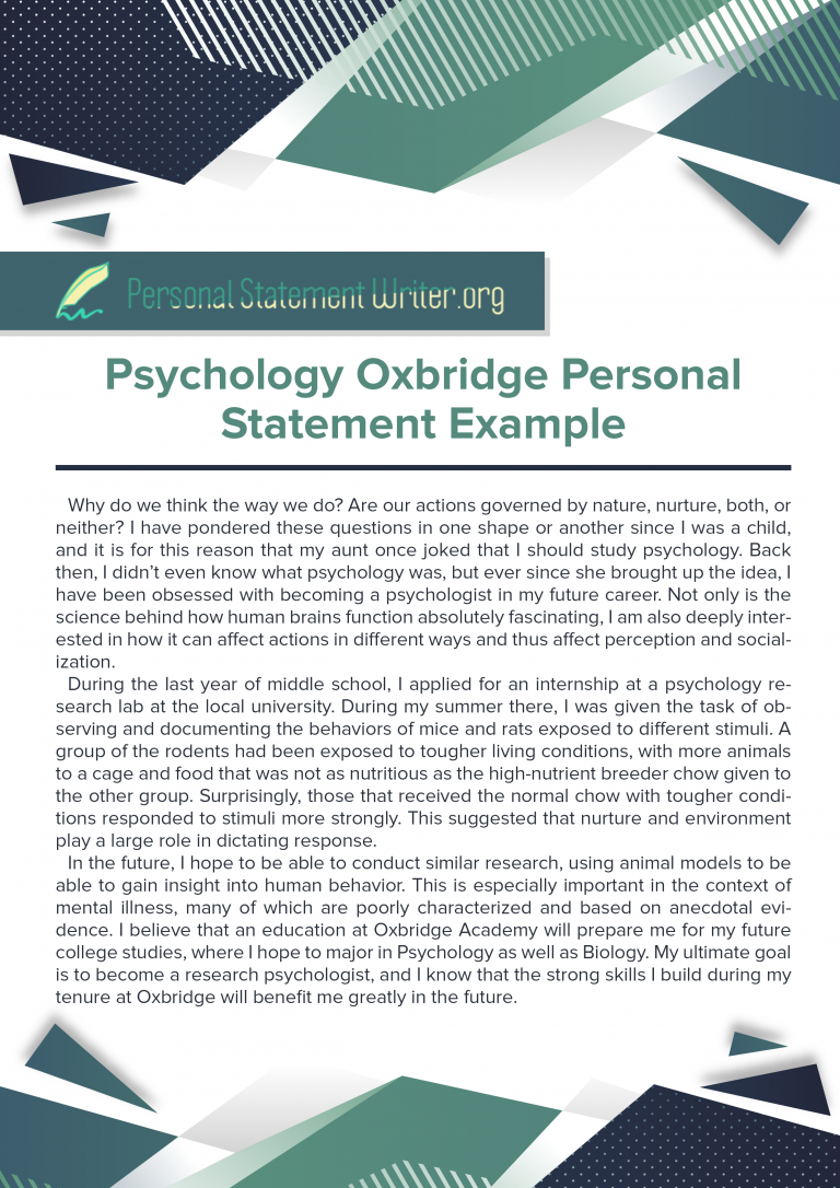 cambridge personal statement psychology