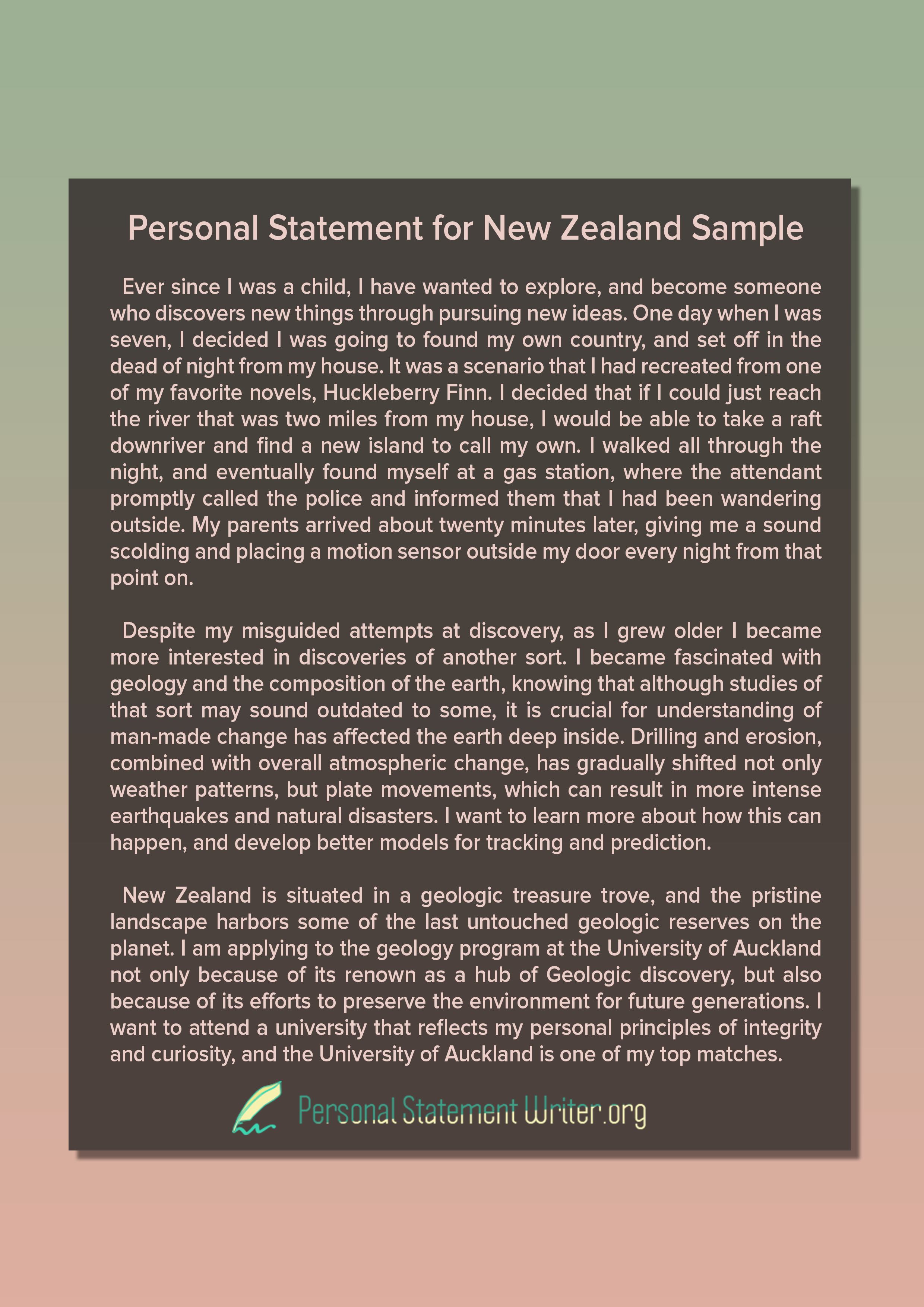 personal statement for cv nz example