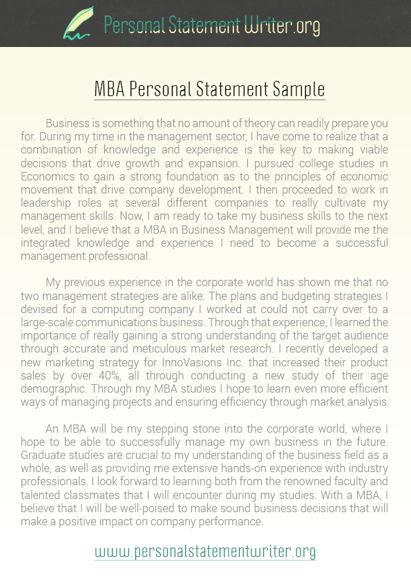 personal statement sample for mba application