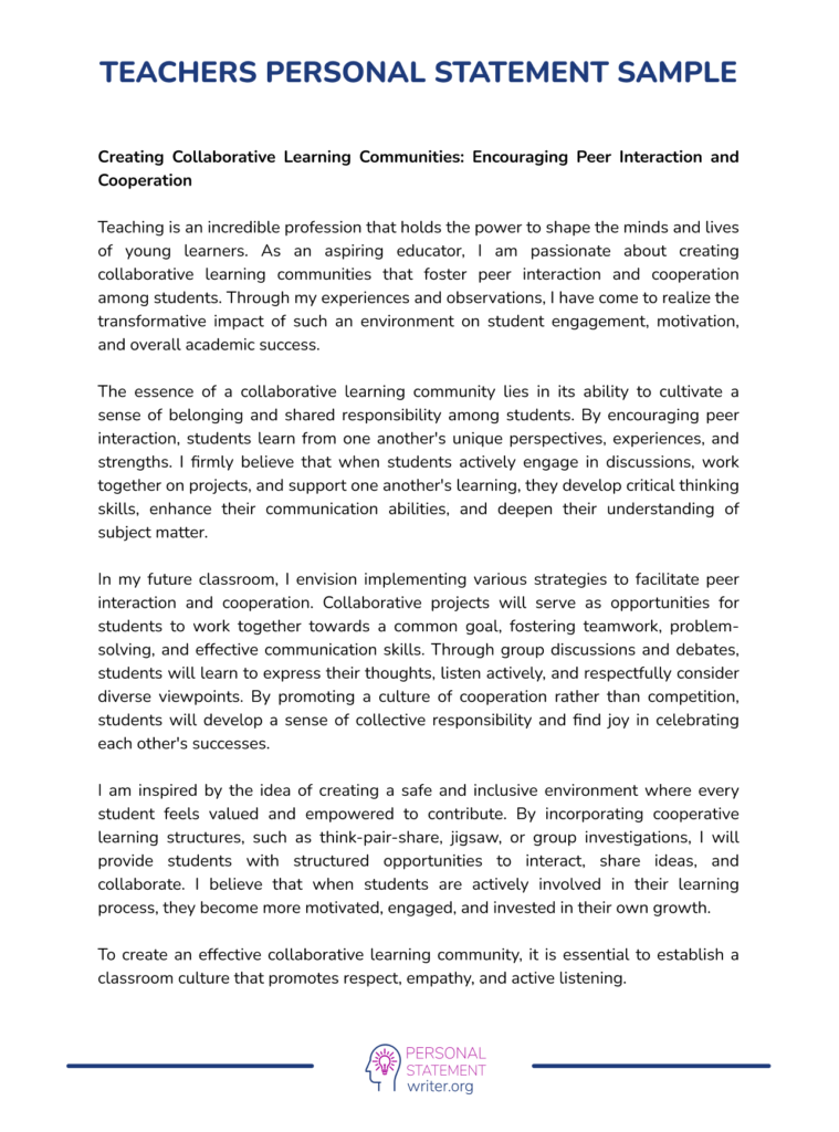 teacher personal statement template